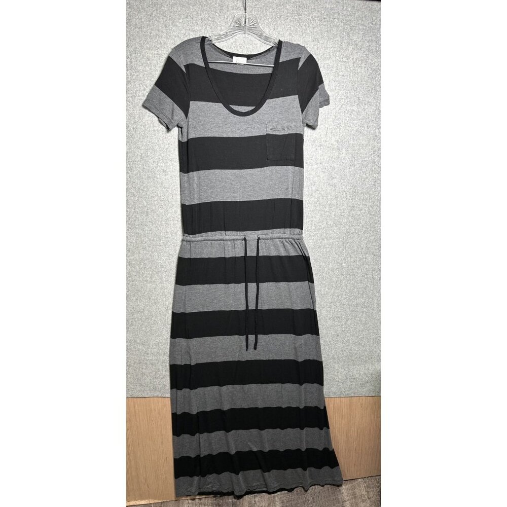 Caslon XS Dress Womens Short Sleeve Long Gray Striped Casual Stretch Drawstring‎